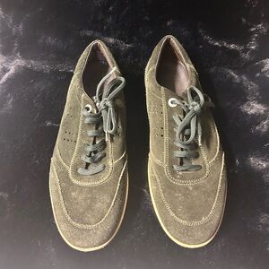 Salvatore Ferragamo Olive Green Suede Sneakers